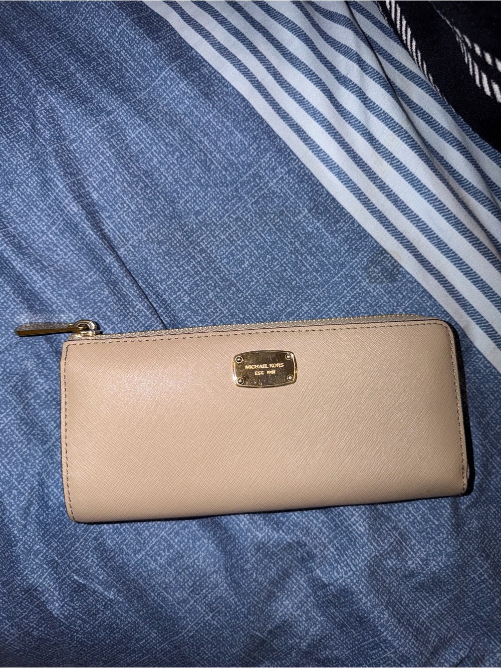 Michael Kors Nude Saffiano Zip-Around Wallet with Gold Plate